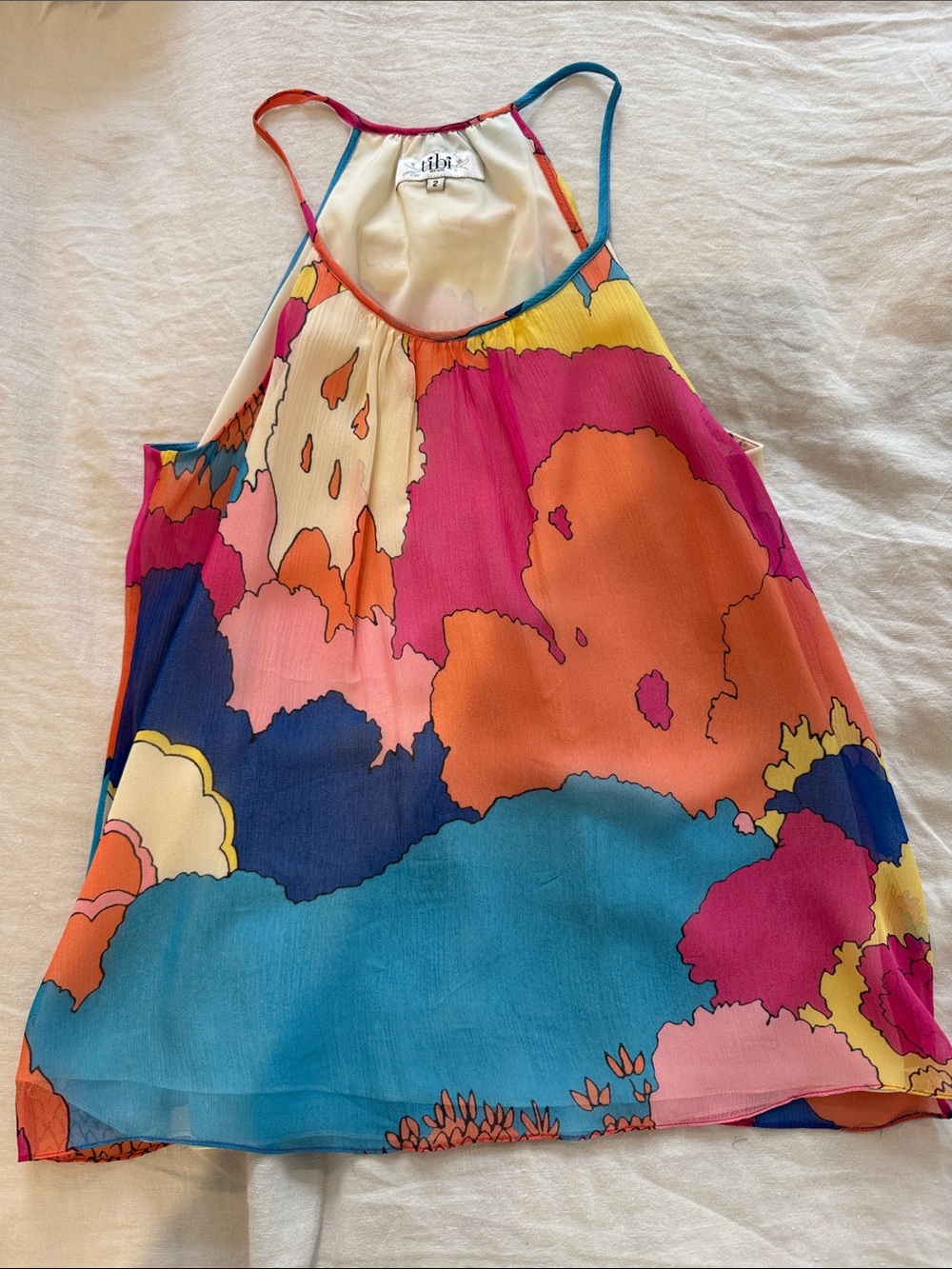 Tibi Multi-Color Abstract Print Halter Tank Top